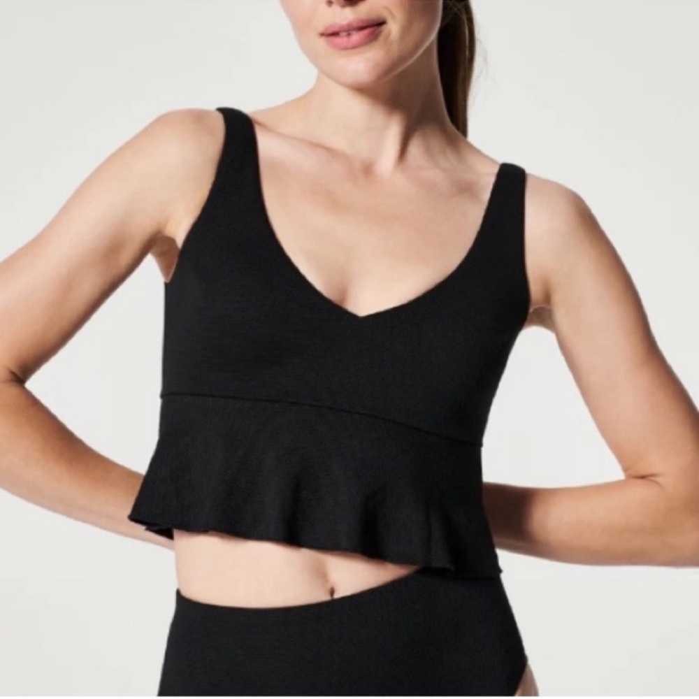 SPANX Pique Longline Flounce Top Swim, SMALL